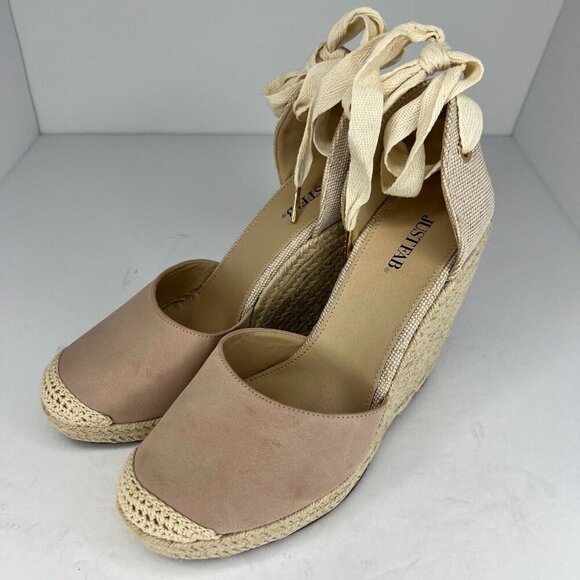 Espadrille Shoes - Justfab Womens Lauren Taupe Espadrille Closed Toe Lace Up Wrap Size 10 Sandals